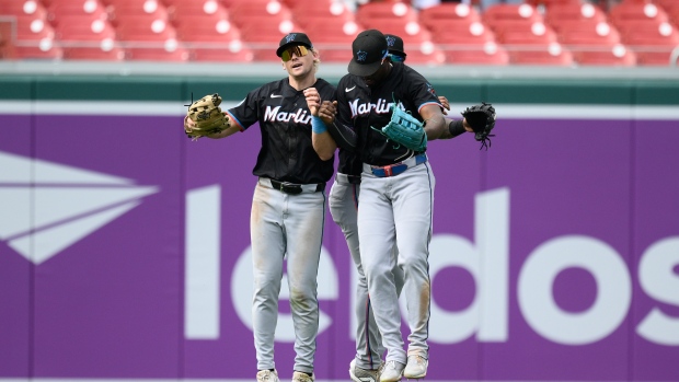 Miami Marlins celebrate, The Canadian Press Miami Marlins celebrate