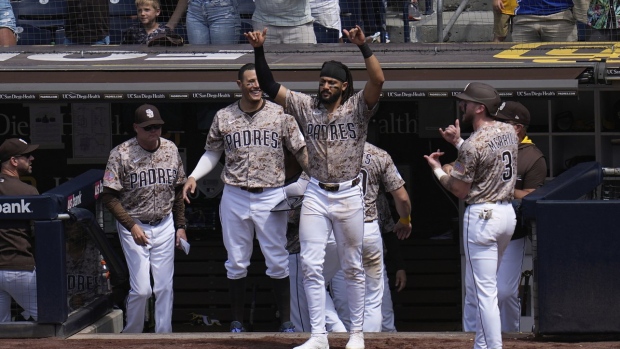 San Diego Padres celebrate, The Canadian Press San Diego Padres celebrate