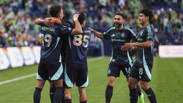 Seattle Sounders celebrate, The Canadian Press Seattle Sounders celebrate