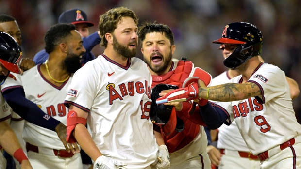 Los Angeles Angels celebrate, The Canadian Press Los Angeles Angels celebrate